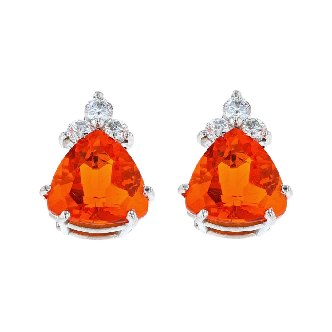 Fire Opal Earrings (Fire Opal 5.12 cts. White Diamond 0.5 cts.)