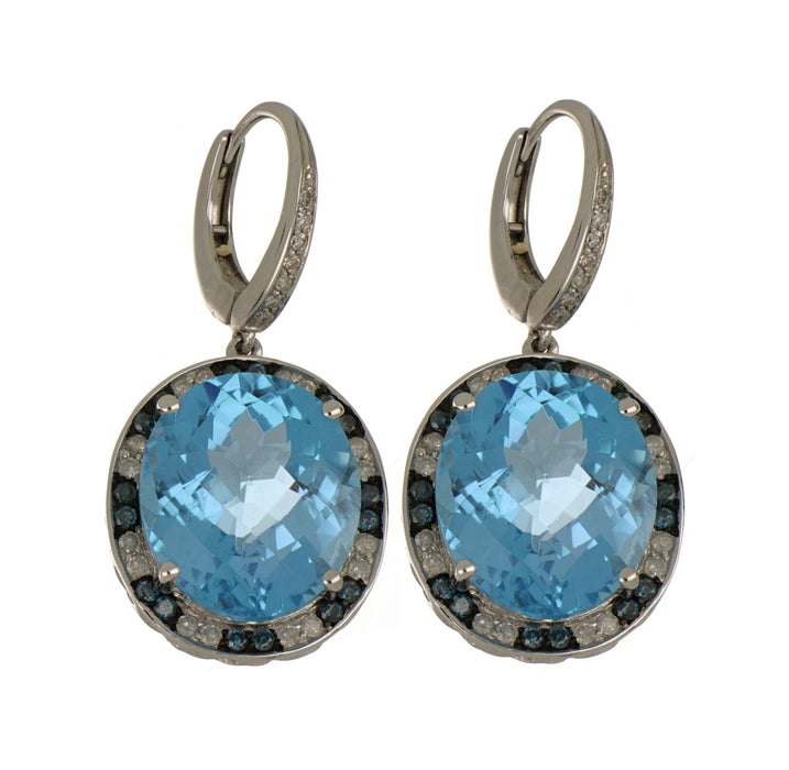 Blue Topaz Ladies Earrings (Blue Topaz 19.11 cts. White Diamond 0.37 cts. Blue Diamond 0.31 cts.)