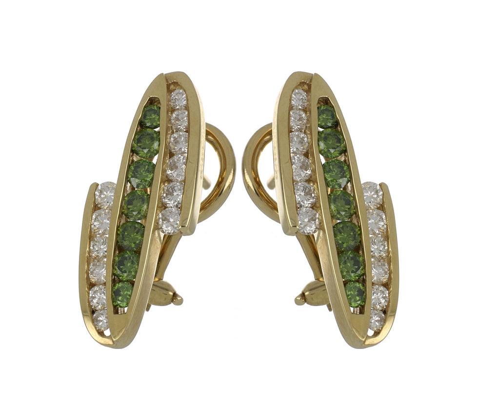 Green Diamond Ladies Earrings (Green Diamond 0.67 cts. White Diamond 0.72 cts.)