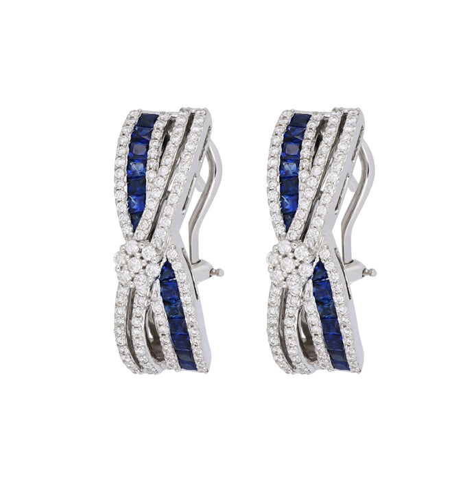 Blue Sapphire Ladies Earrings (Blue Sapphire 1.05 cts. White Diamond 0.8 cts.)