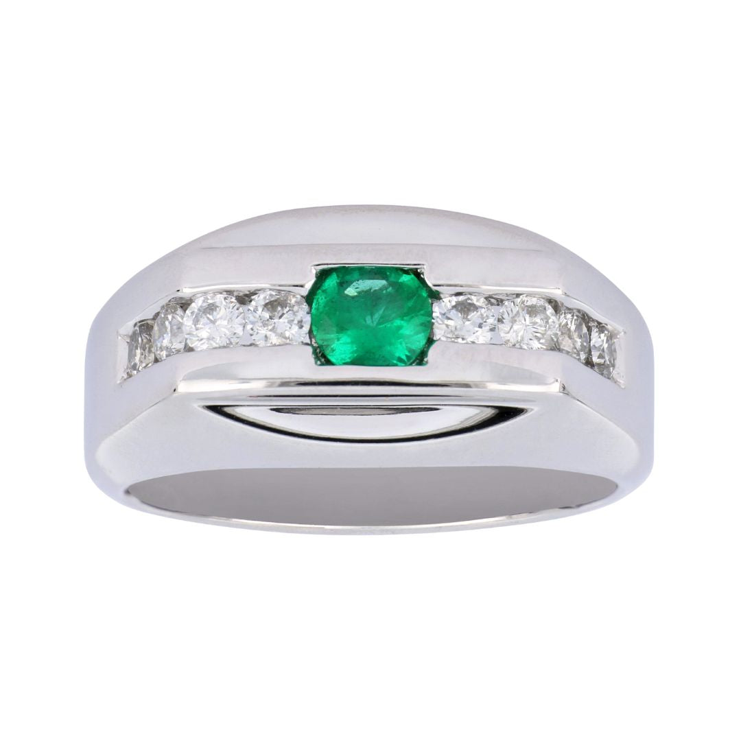 Emerald Men's Ring (Emerald 0.33 cts. White Diamond 0.52 cts.)