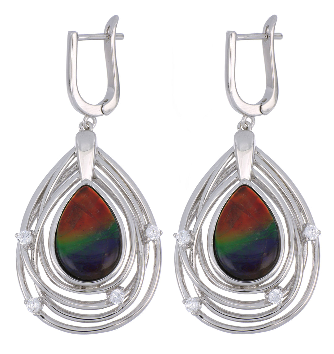 Ammolite Ladies Earrings (Ammolite Cubic Zirconia)