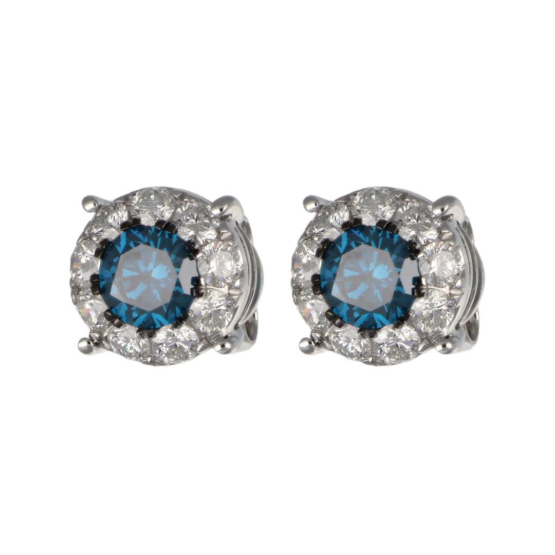 Blue Diamond Earrings (Blue Diamond 0.97 cts. White Diamond 0.79 cts.)