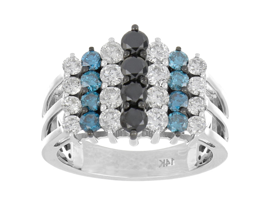 Black Diamond Ladies Ring (Black Diamond 0.53 cts. Blue Diamond 0.46 cts. White Diamond 0.89 cts.)
