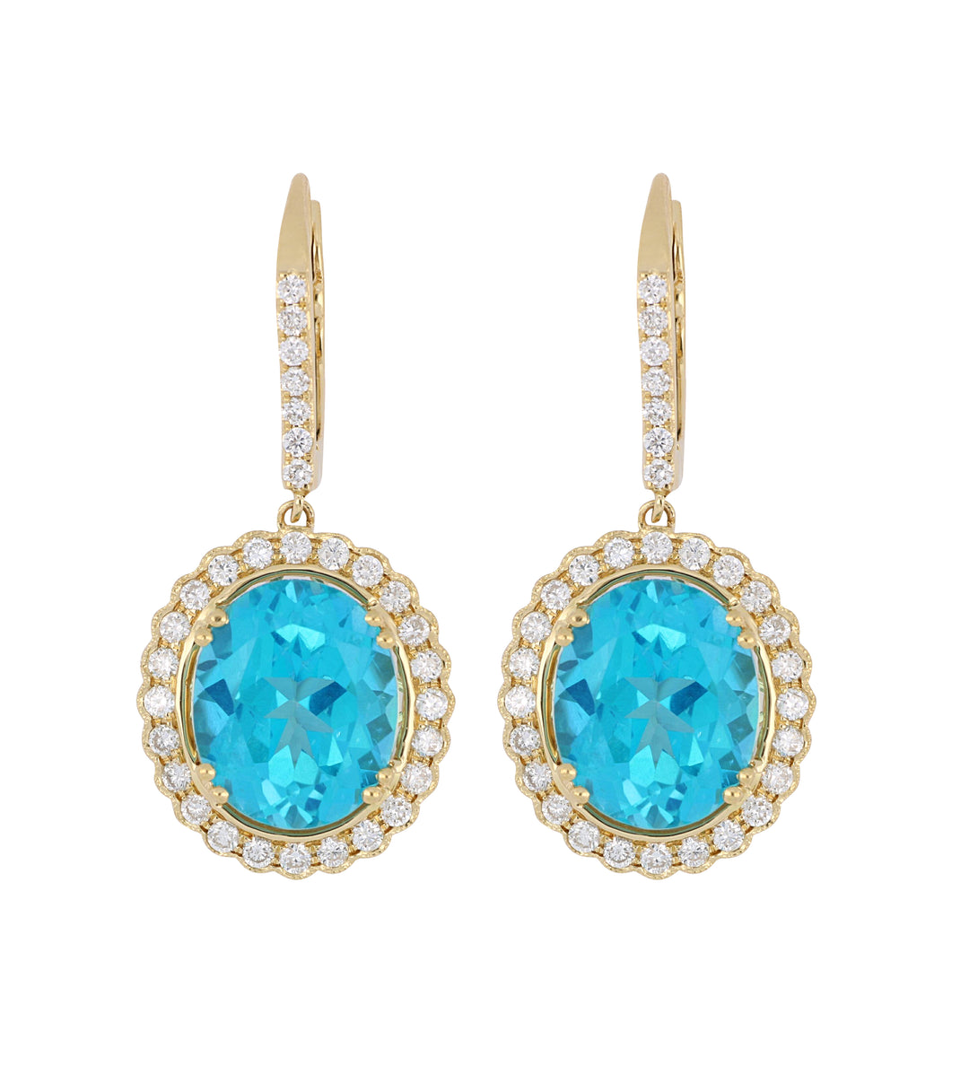 Paraiba Topaz Earrings (Paraiba Topaz 11.7 cts. White Diamond 0.92 cts.)