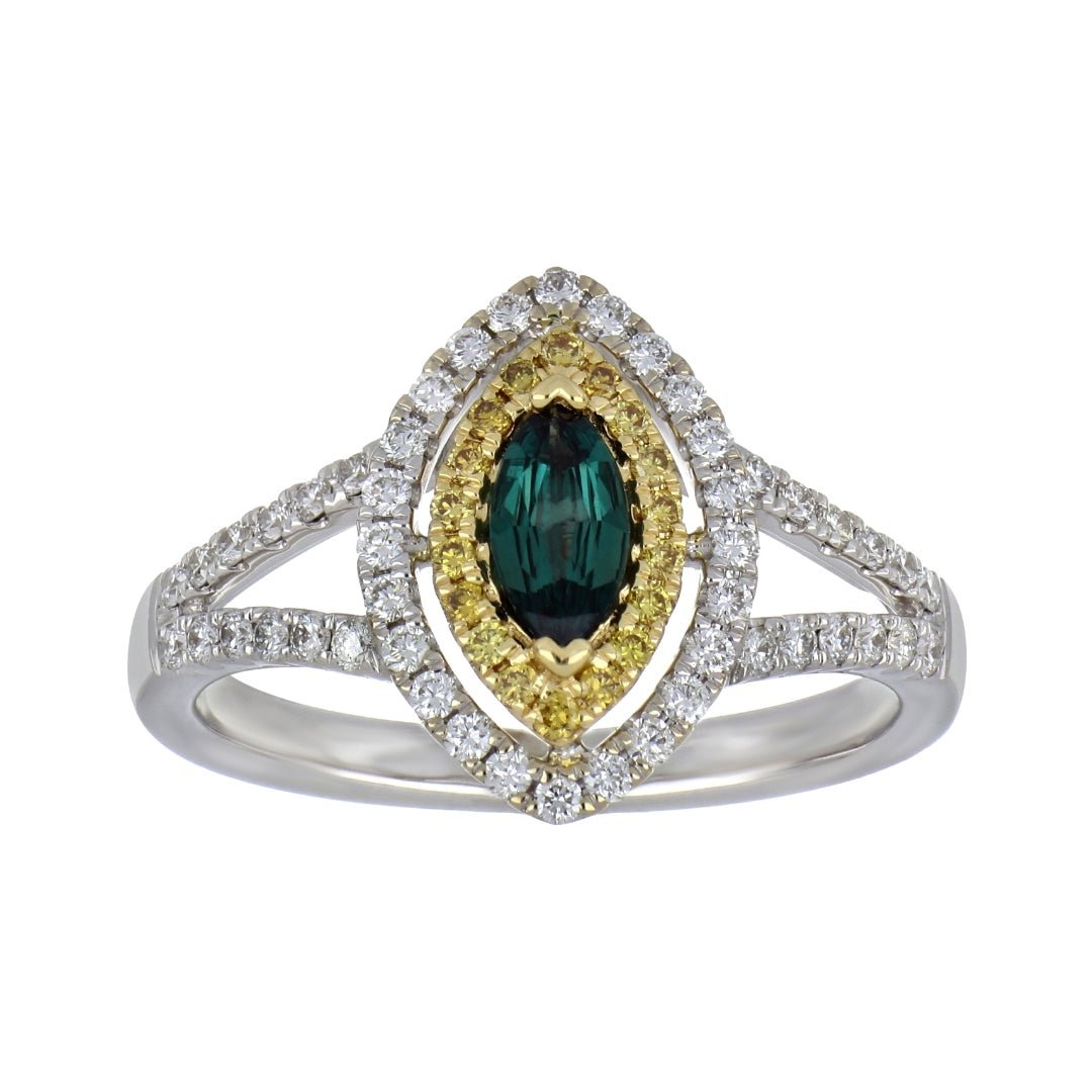 Alexandrite Ring (Alexandrite 0.29 cts. White Diamond 0.36 cts. Yellow Diamond 0.11 cts.) Not Net