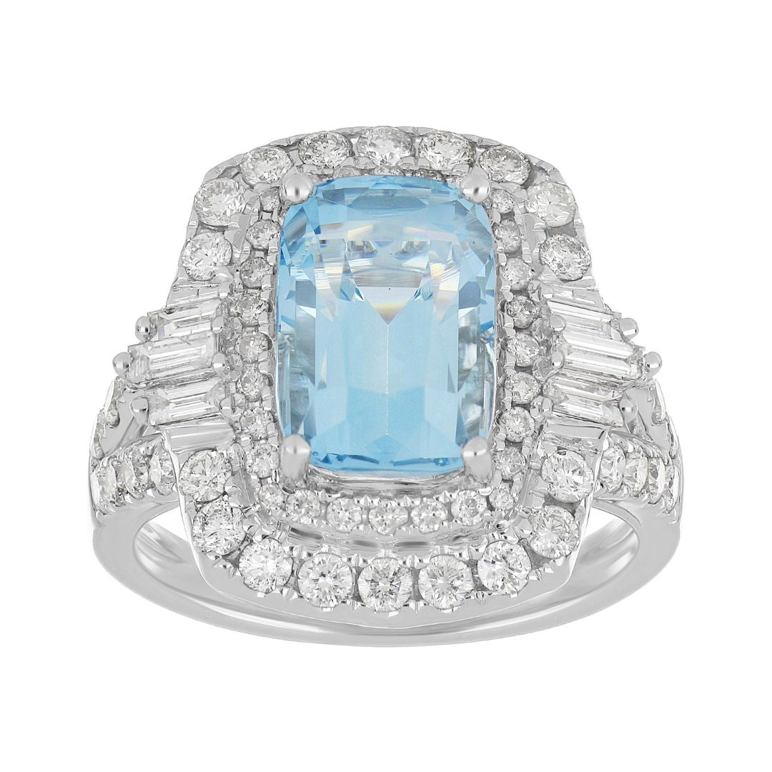 Aquamarine Ring (Aquamarine 3.9 cts. White Diamond 0.26 cts. White Diamond 1.1 cts.) Not Net