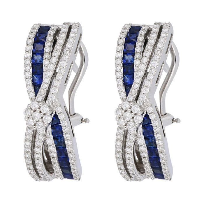 Blue Sapphire Earrings (Blue Sapphire 1.05 cts. White Diamond 0.8 cts.) Not Net