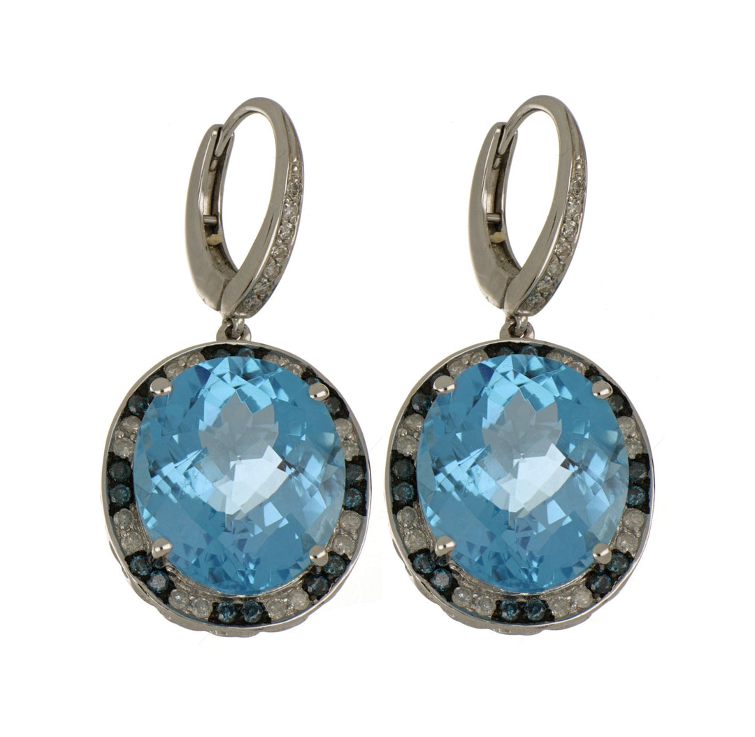 Blue Topaz Ladies Earrings (Blue Topaz 19.11 cts. White Diamond 0.37 cts. Blue Diamond 0.31 cts.) Not Net