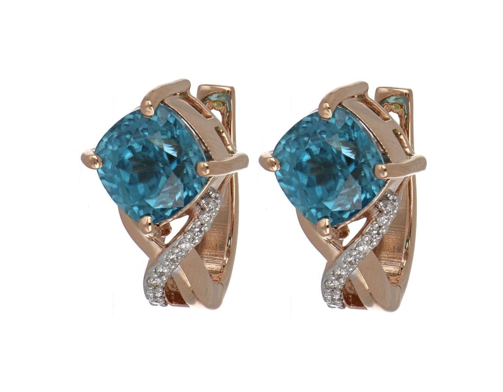 Blue Zircon Earrings (Blue Zircon 10 cts. White Diamond 0.13 cts.) Not Net