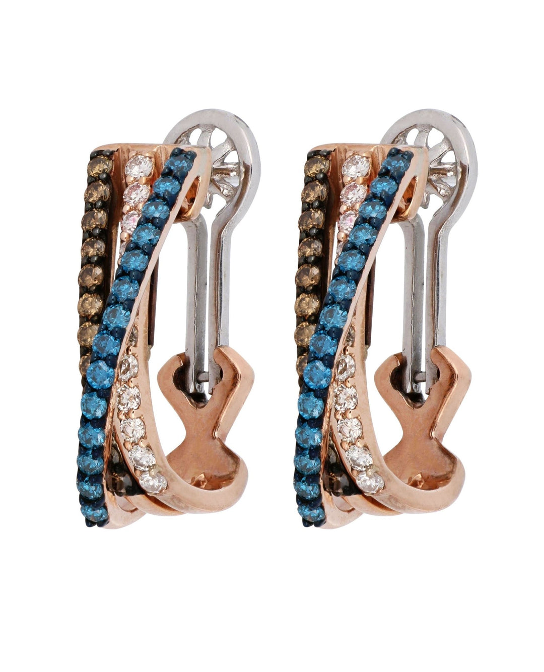 Brown and Blue Diamond Ladies Earrings (Brown Diamond 0.34 cts. Blue Diamond 0.39 cts. White Diamond 0.31 cts.) Not Net