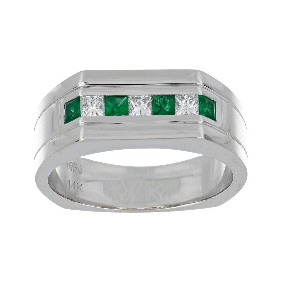 Emerald Men's Ring (Emerald 0.35 cts. White Diamond 0.32 cts.) Not Net