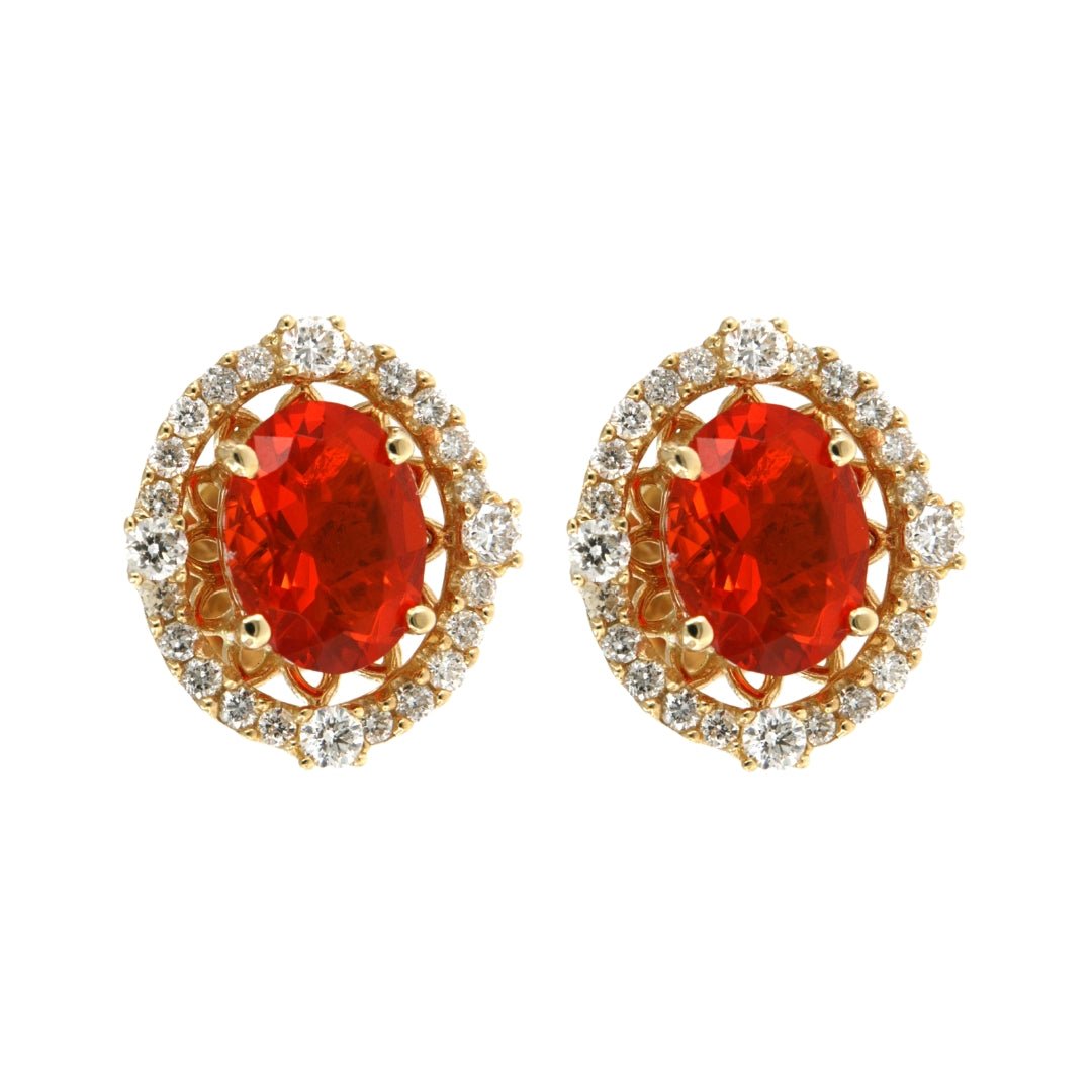 Fire Opal Earrings (Fire Opal 1.62 cts. White Diamond 0.58 cts.) Not Net