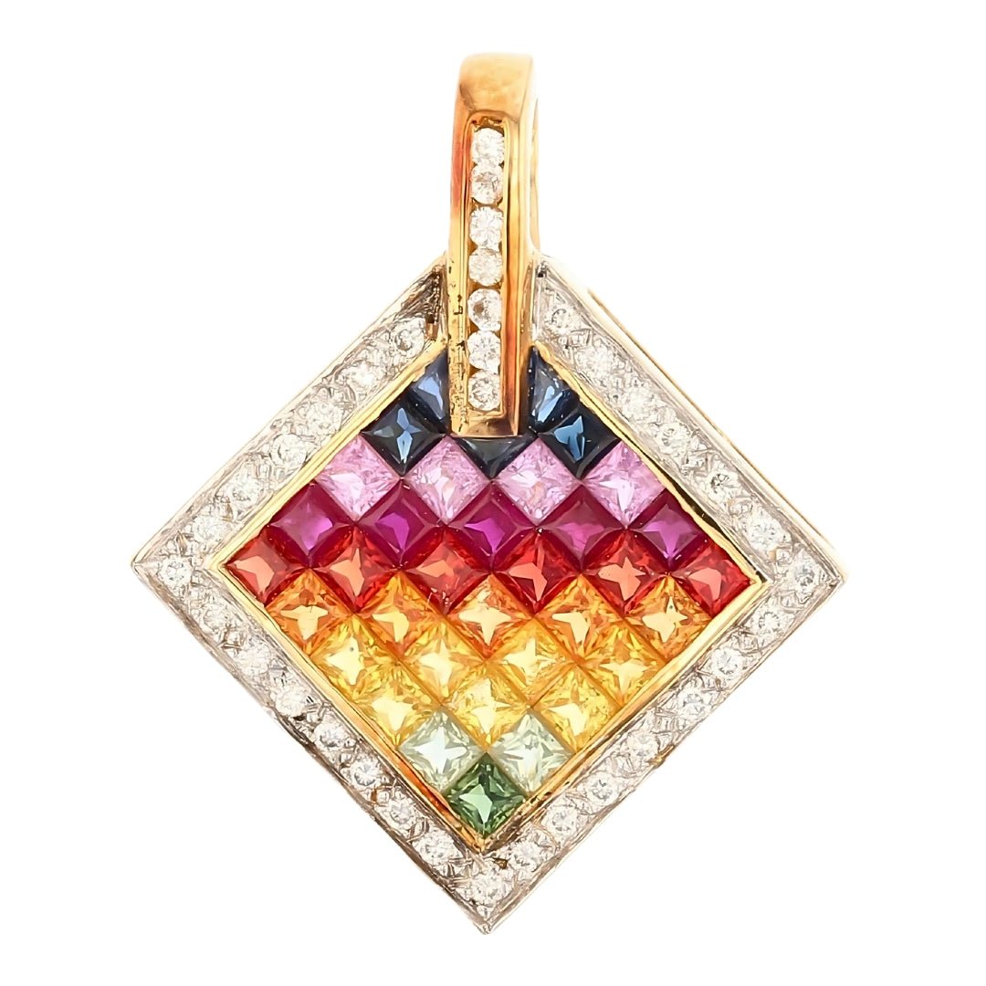 Multi - Color Sapphire Pendant (Multi - Color Sapphire 2.06 and White Diamond 0.22) Not Net