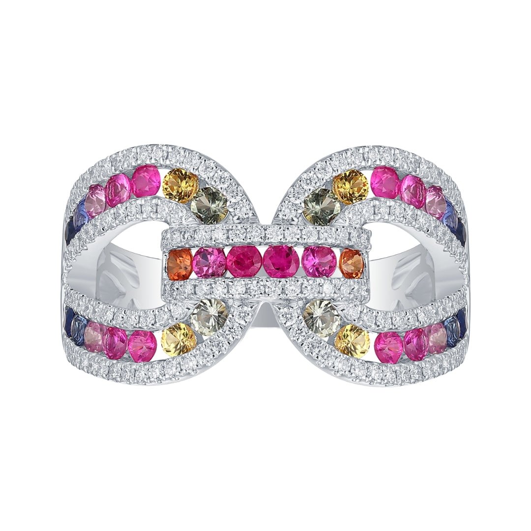 Multi - Color Sapphire Ring (Multi - Color Sapphire 1.25 cts. White Diamond 0.39 cts.) Not Net