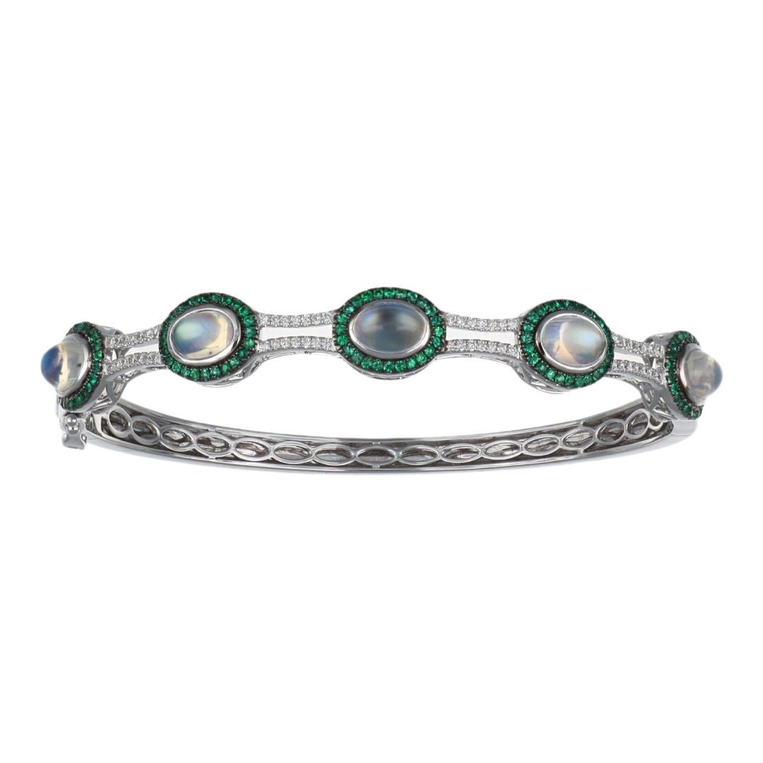 Rainbow Moon Stone Bangle (Rainbow Moon Stone 4.67 cts. Emerald 0.54 cts. White Diamond 0.22 cts.) Not Net