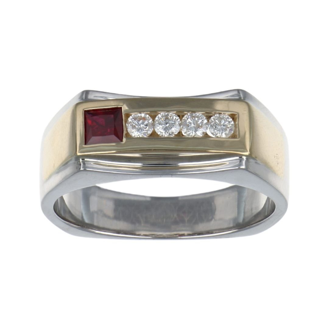 Ruby Men's Ring (Ruby 0.3 cts. White Diamond 0.23 cts.) Not Net