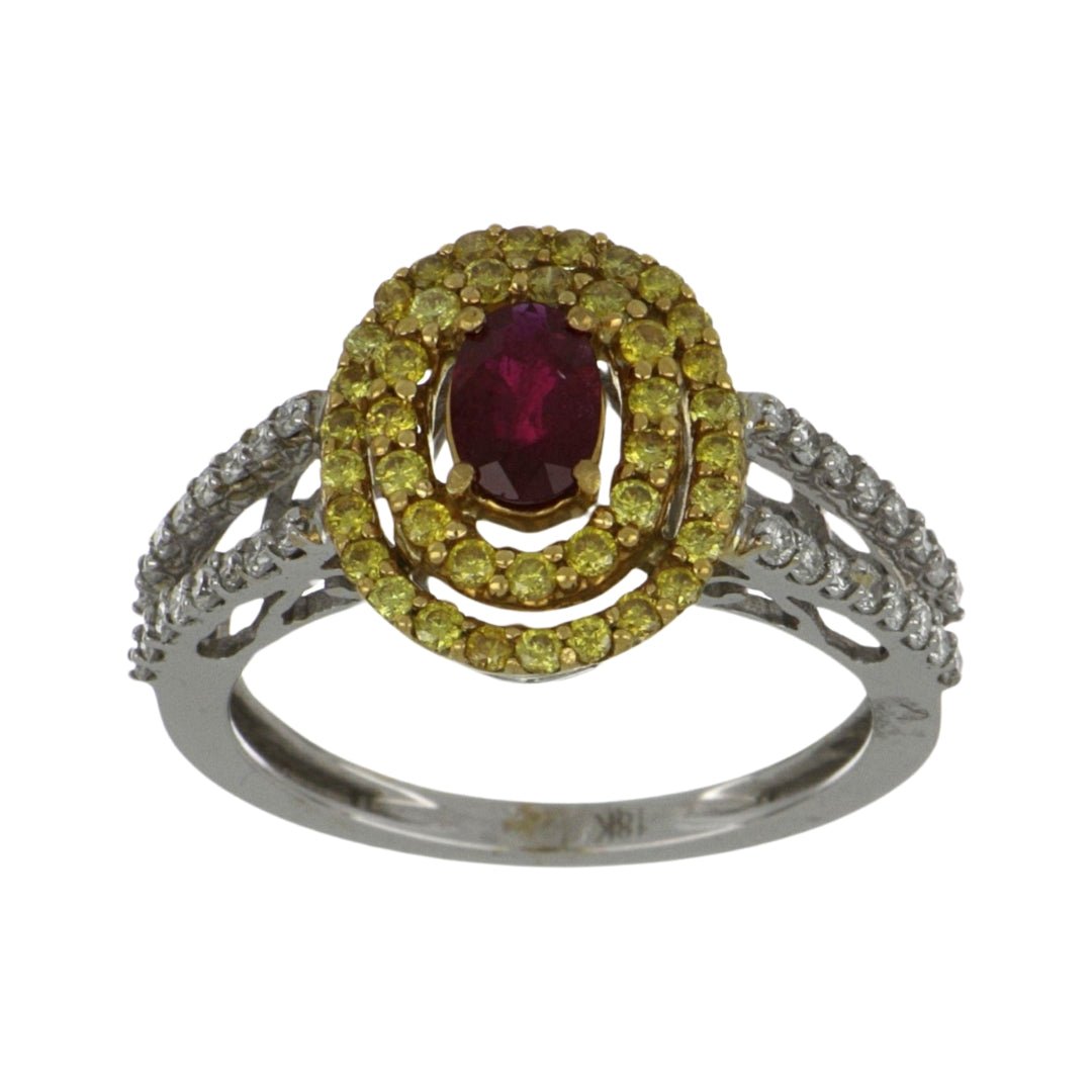 Ruby Ring (Ruby 0.50 cts. Yellow Diamond 0.39 cts. White Diamond 0.30 cts) Not Net