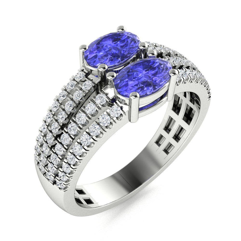 14KT Gold 2-Stone Oval Brilliant Tanzanite and Diamond Ladies Ring (Tanzanite 1.00 cts. White Diamond 0.25 cts.)