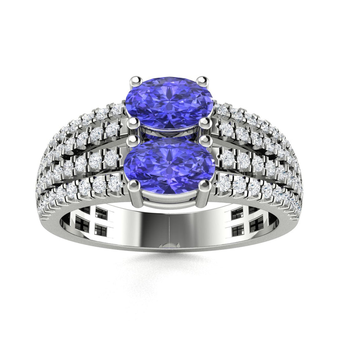 14KT Gold 2-Stone Oval Brilliant Tanzanite and Diamond Ladies Ring (Tanzanite 1.00 cts. White Diamond 0.25 cts.)