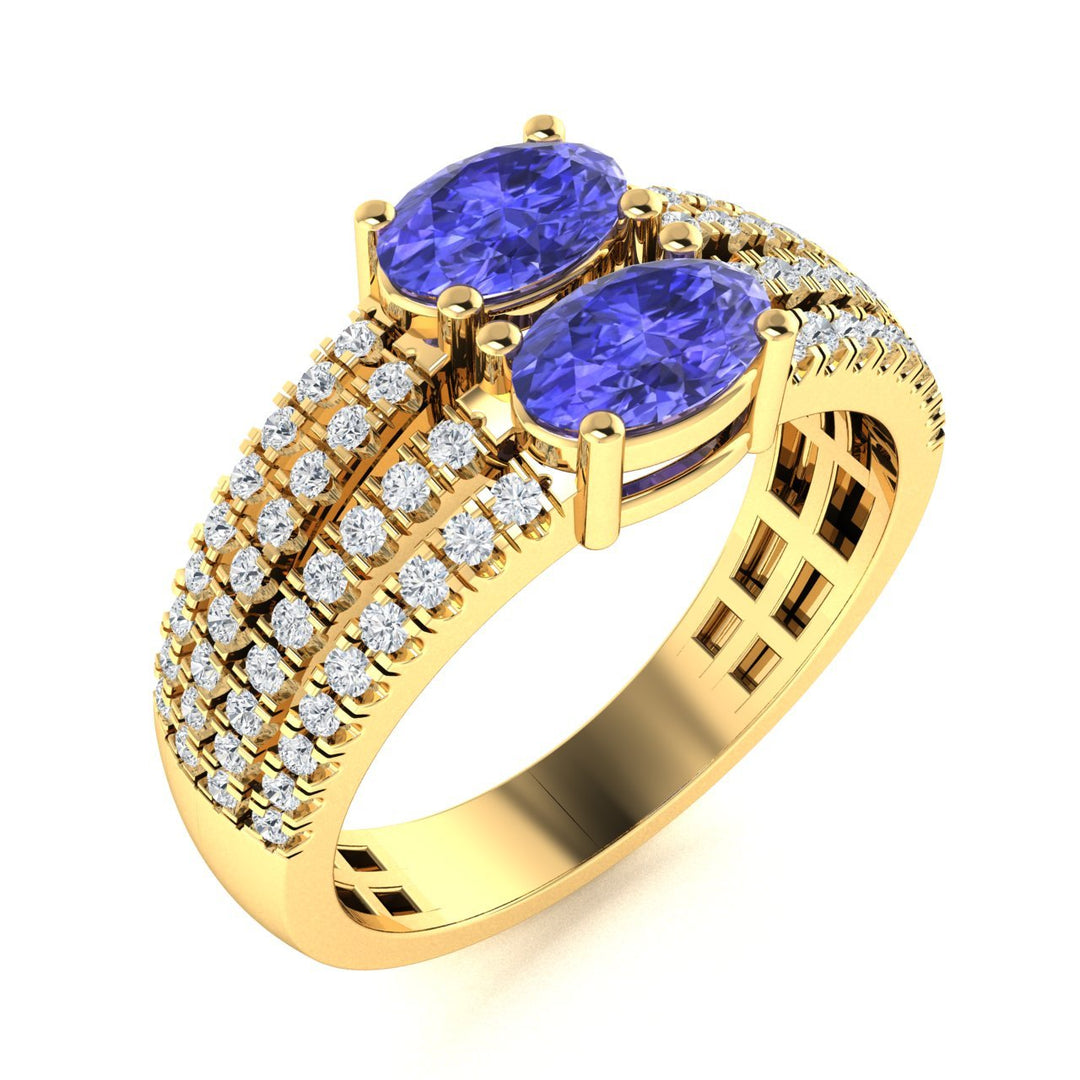 14KT Gold 2-Stone Oval Brilliant Tanzanite and Diamond Ladies Ring (Tanzanite 1.00 cts. White Diamond 0.25 cts.)