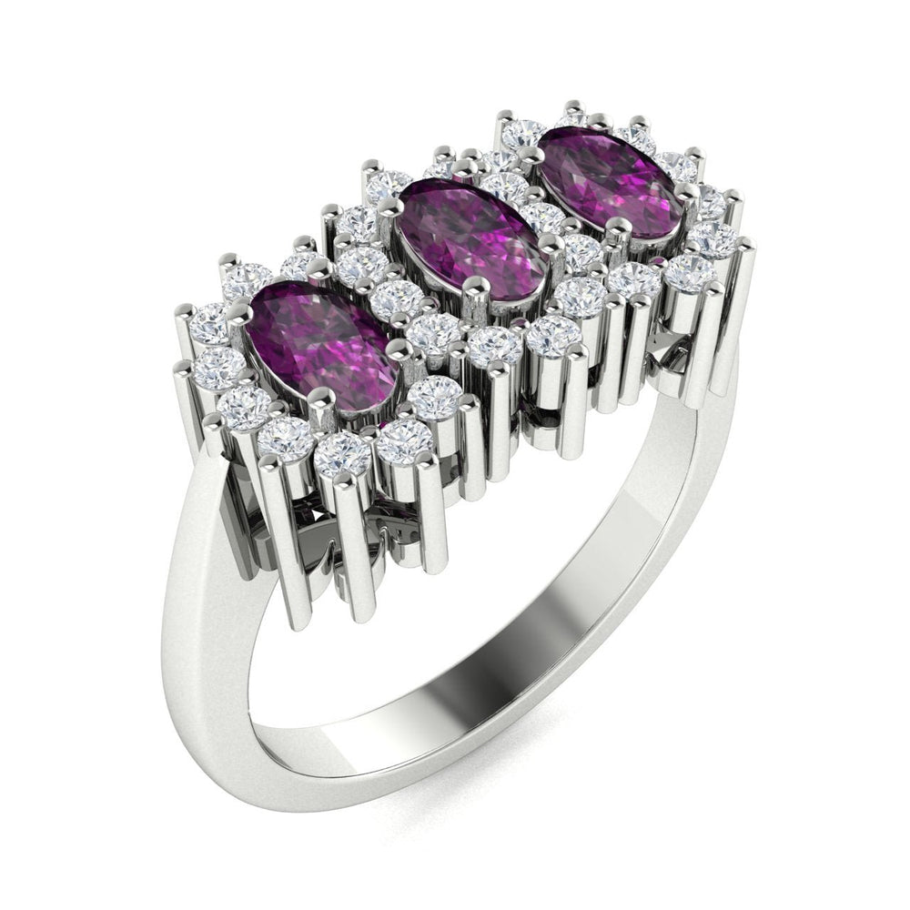 14KT Gold 3-Stone Oval Natural Alexandrite and Diamond Ladies Ring (Natural Alexandrite 0.90 cts. White Diamond 0.40 cts.)