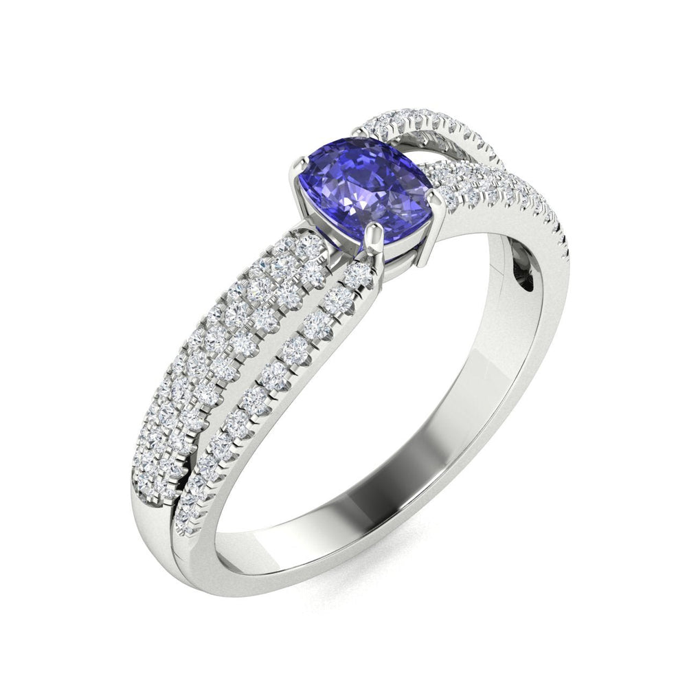 14KT Gold Cushion Shape Tanzanite and Diamond Ring (Tanzanite 0.25 cts. White Diamonds 0.35 cts.)