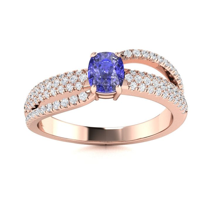 14KT Gold Cushion Shape Tanzanite and Diamond Ring (Tanzanite 0.25 cts. White Diamonds 0.35 cts.)