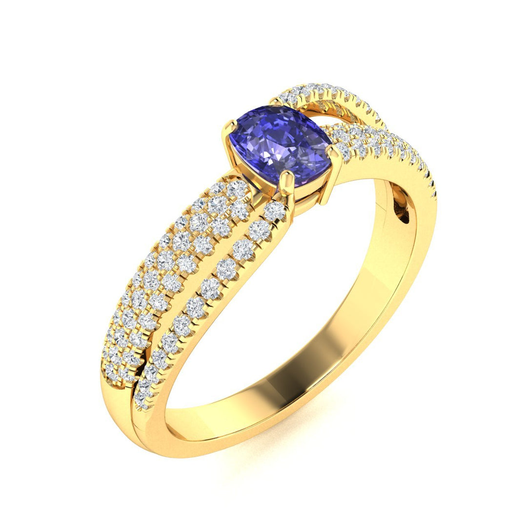 14KT Gold Cushion Shape Tanzanite and Diamond Ring (Tanzanite 0.25 cts. White Diamonds 0.35 cts.)