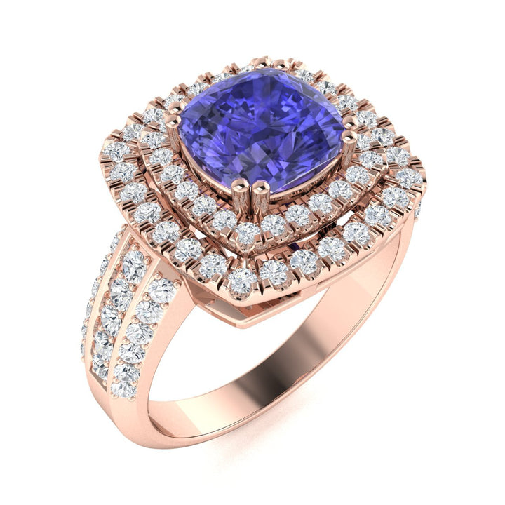 14KT Gold Cushion Tanzanite and Diamond Ladies Ring (Tanzanite 1.50 cts. White Diamond 0.70 cts.)