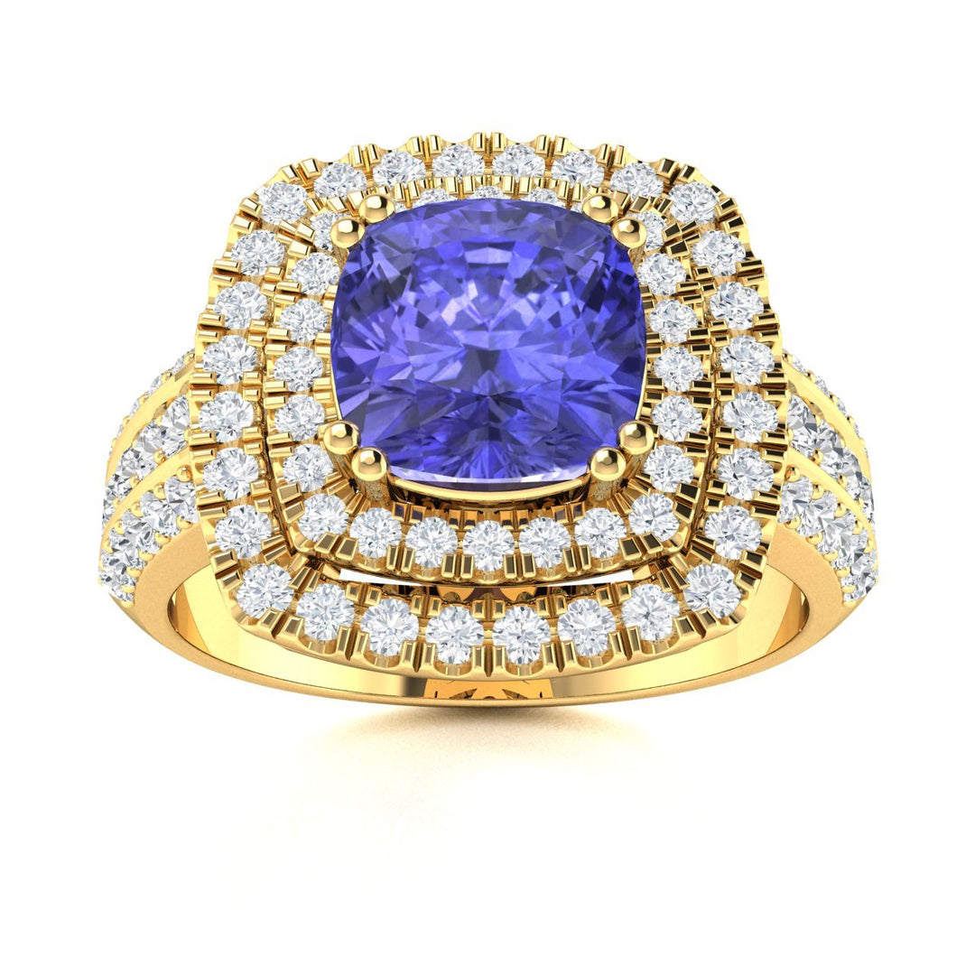 14KT Gold Cushion Tanzanite and Diamond Ladies Ring (Tanzanite 1.50 cts. White Diamond 0.70 cts.)