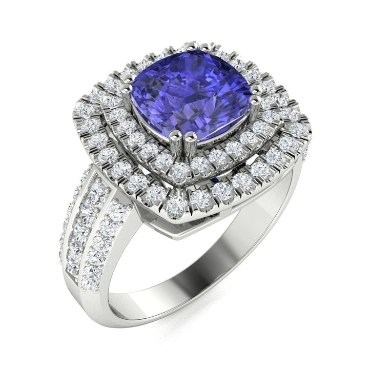 14KT Gold Cushion Tanzanite and Diamond Ladies Ring (Tanzanite 1.50 cts. White Diamond 0.70 cts.)