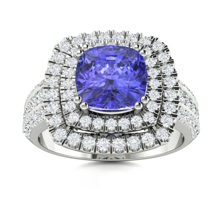 14KT Gold Cushion Tanzanite and Diamond Ladies Ring (Tanzanite 1.50 cts. White Diamond 0.70 cts.)