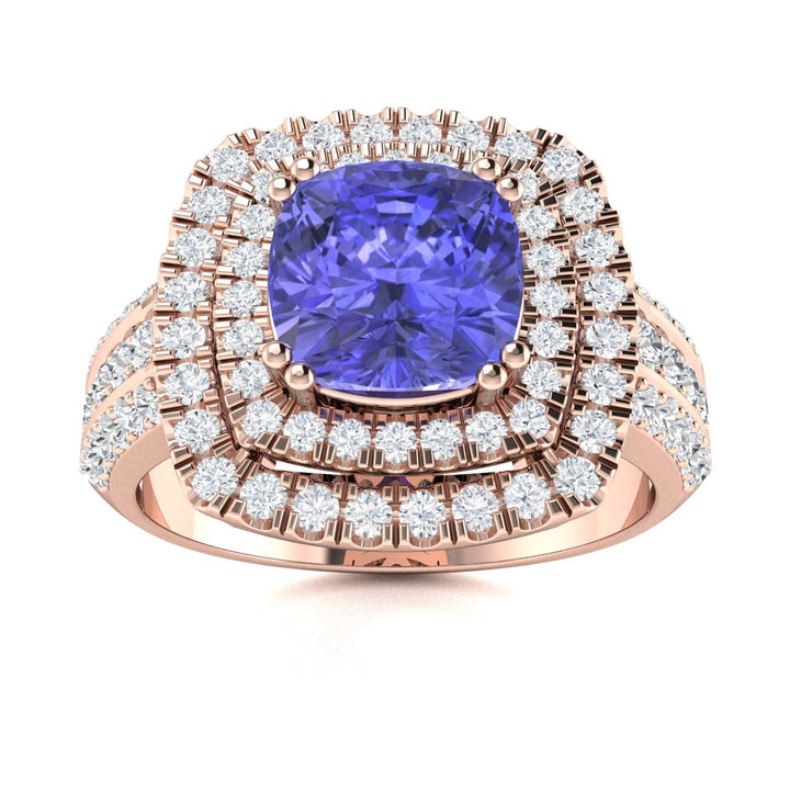 14KT Gold Cushion Tanzanite and Diamond Ladies Ring (Tanzanite 1.50 cts. White Diamond 0.70 cts.)