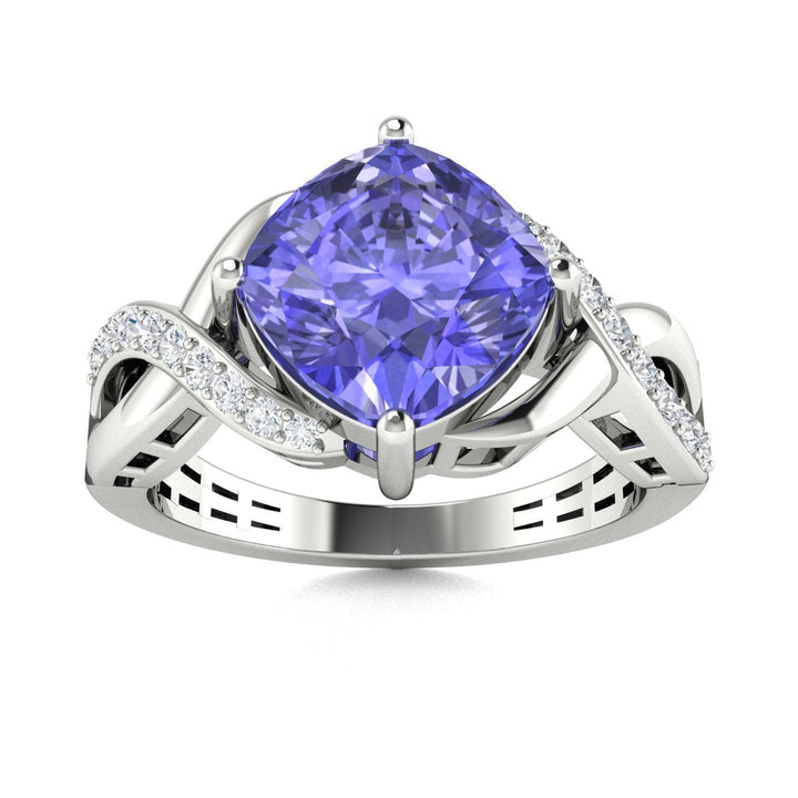 14KT Gold Cushion Tanzanite and Diamond Ladies Ring (Tanzanite 2.25 cts. White Diamond 0.20 cts.)