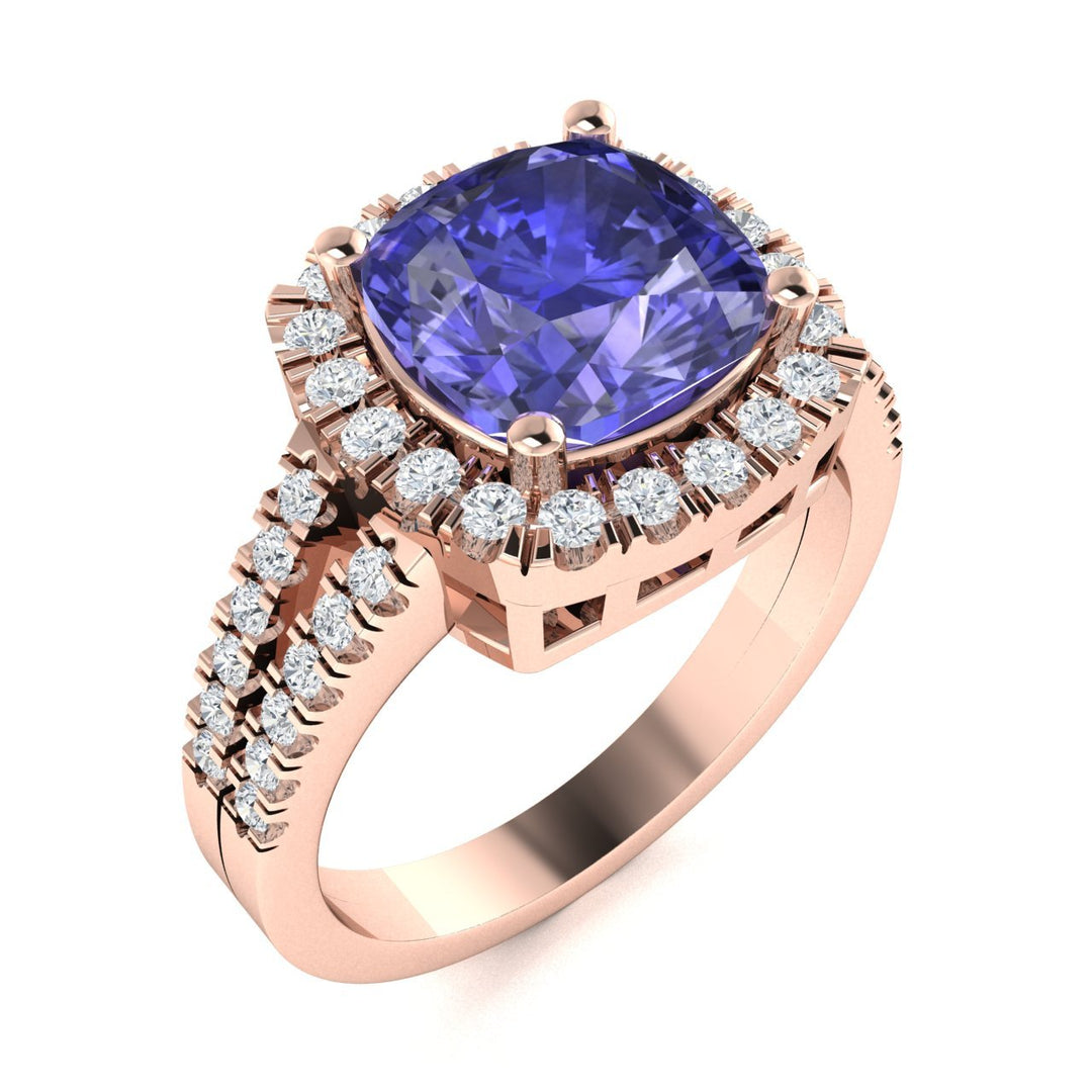 14KT Gold Cushion Tanzanite and Diamond Ladies Ring (Tanzanite 2.25 cts. White Diamond 0.40 cts.)