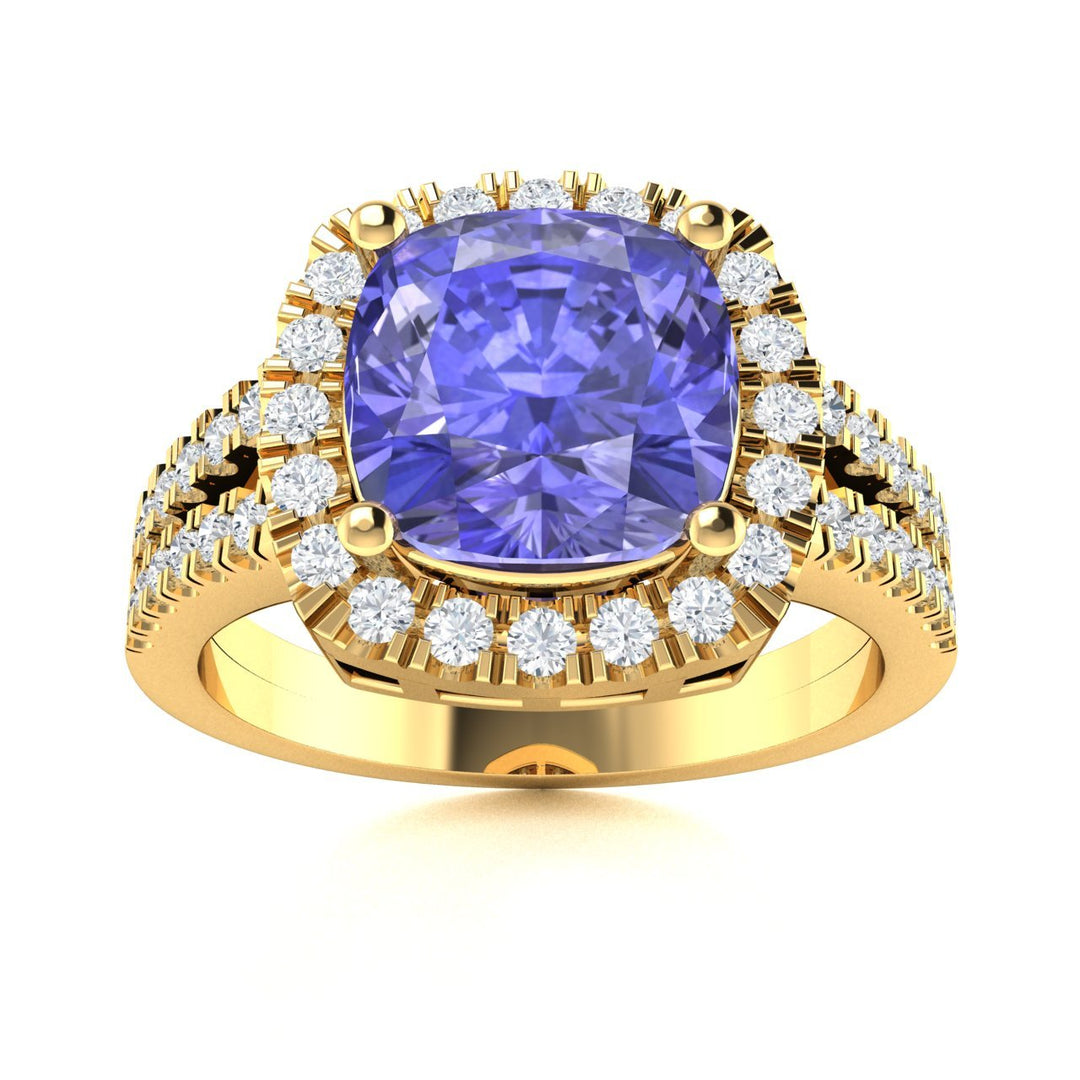 14KT Gold Cushion Tanzanite and Diamond Ladies Ring (Tanzanite 2.25 cts. White Diamond 0.40 cts.)