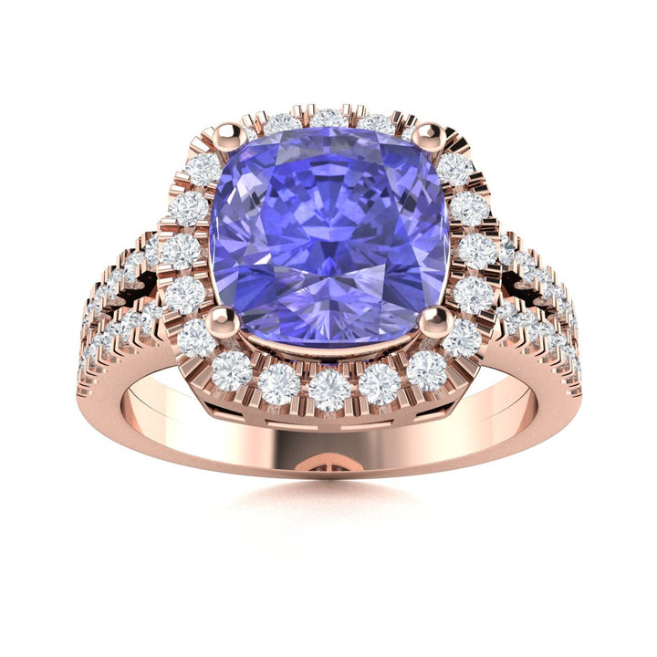 14KT Gold Cushion Tanzanite and Diamond Ladies Ring (Tanzanite 2.25 cts. White Diamond 0.40 cts.)