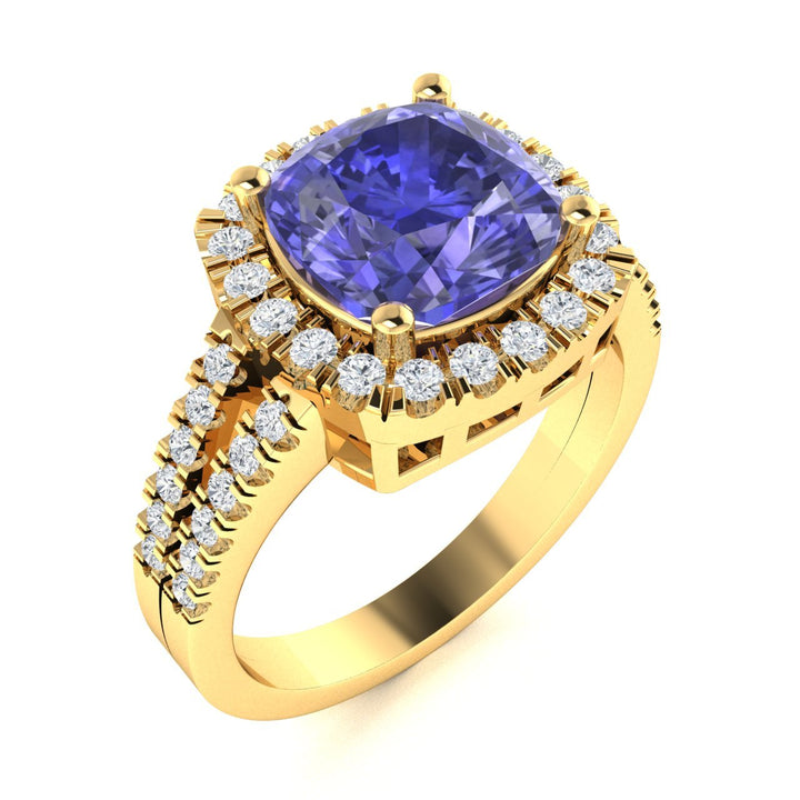 14KT Gold Cushion Tanzanite and Diamond Ladies Ring (Tanzanite 2.25 cts. White Diamond 0.40 cts.)