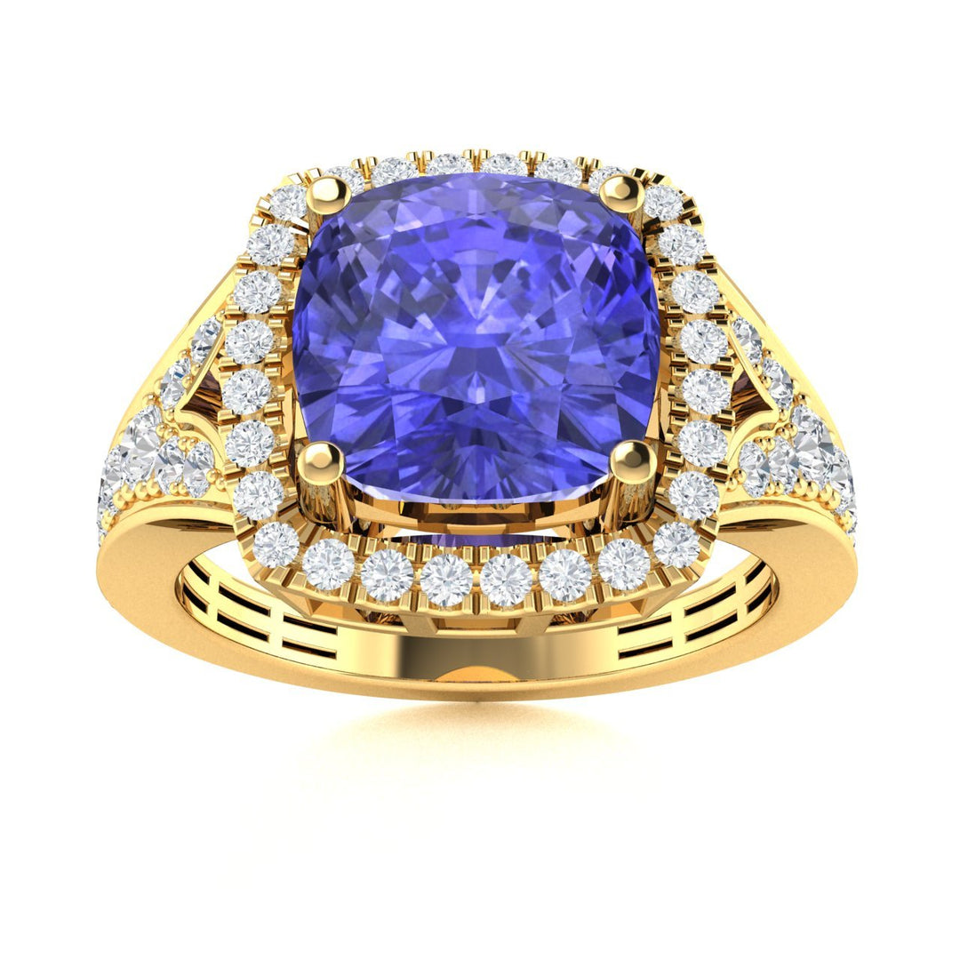 14KT Gold Cushion Tanzanite and Diamond Ladies Ring (Tanzanite 2.35 cts. White Diamond 0.40 cts.)