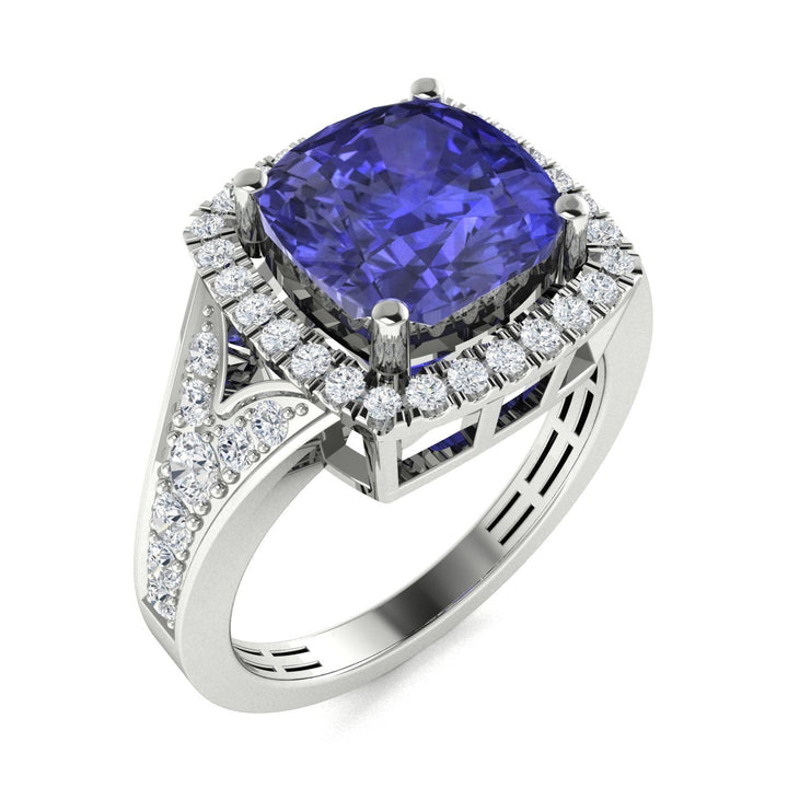 14KT Gold Cushion Tanzanite and Diamond Ladies Ring (Tanzanite 2.35 cts. White Diamond 0.40 cts.)