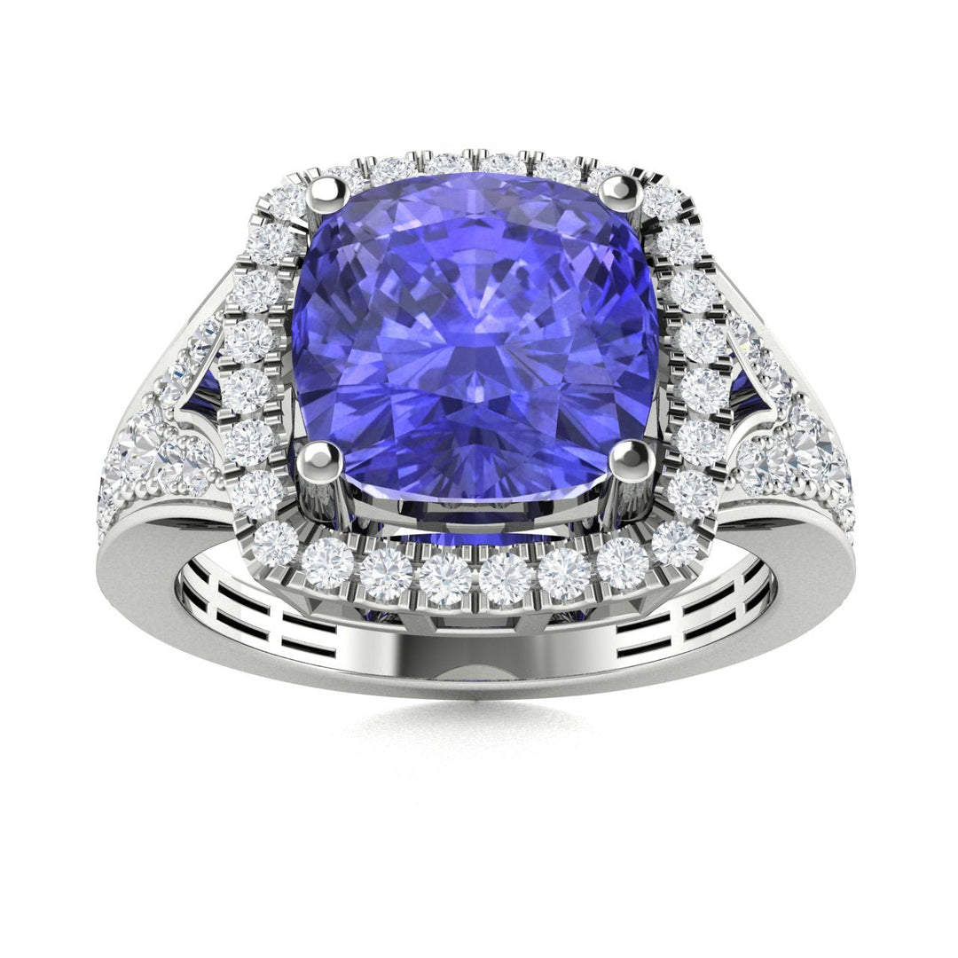 14KT Gold Cushion Tanzanite and Diamond Ladies Ring (Tanzanite 2.35 cts. White Diamond 0.40 cts.)