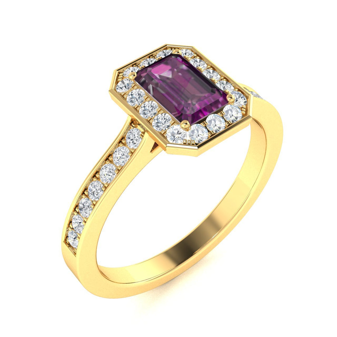 14kt Gold Emerald cut halo set Natural Alexandrite and Diamond Ladies Ring (Alexandrite 1.00 cts. Diamonds 0.50 cts.)