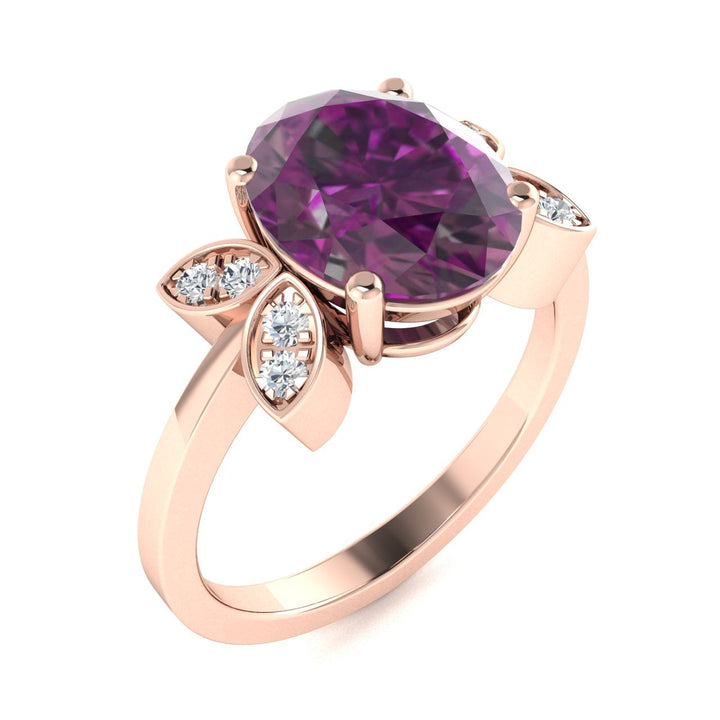 14KT Gold Oval Alexandrite and Diamond Ladies Ring (Alexandrite 0.96 cts. White Diamond 0.03 cts.)