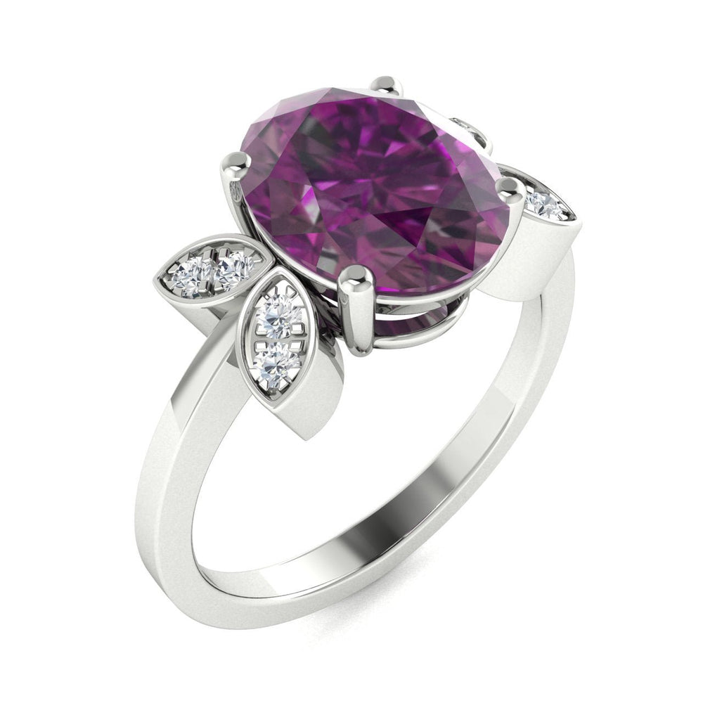 14KT Gold Oval Alexandrite and Diamond Ladies Ring (Alexandrite 0.96 cts. White Diamond 0.03 cts.)