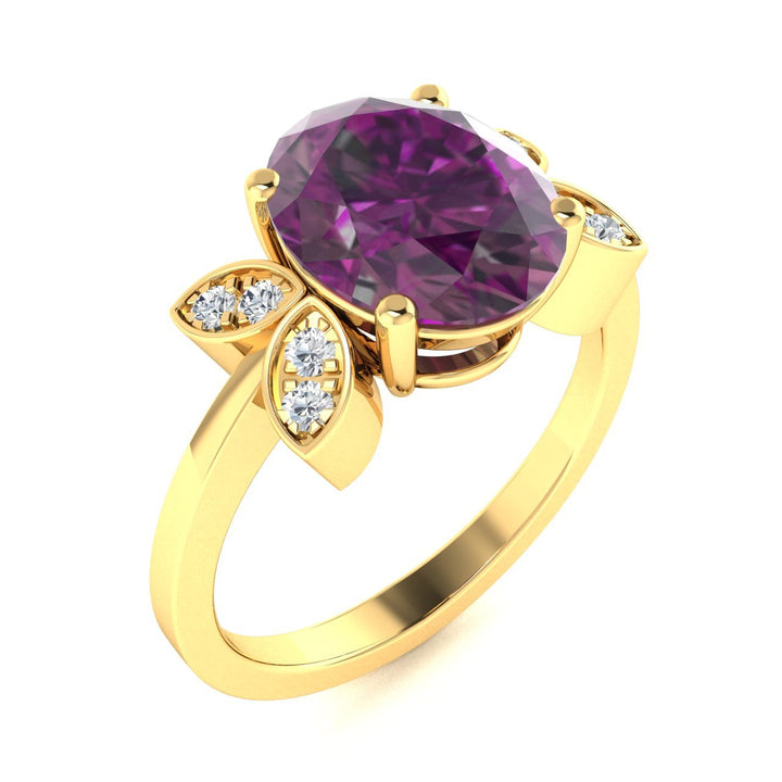 14KT Gold Oval Alexandrite and Diamond Ladies Ring (Alexandrite 0.96 cts. White Diamond 0.03 cts.)