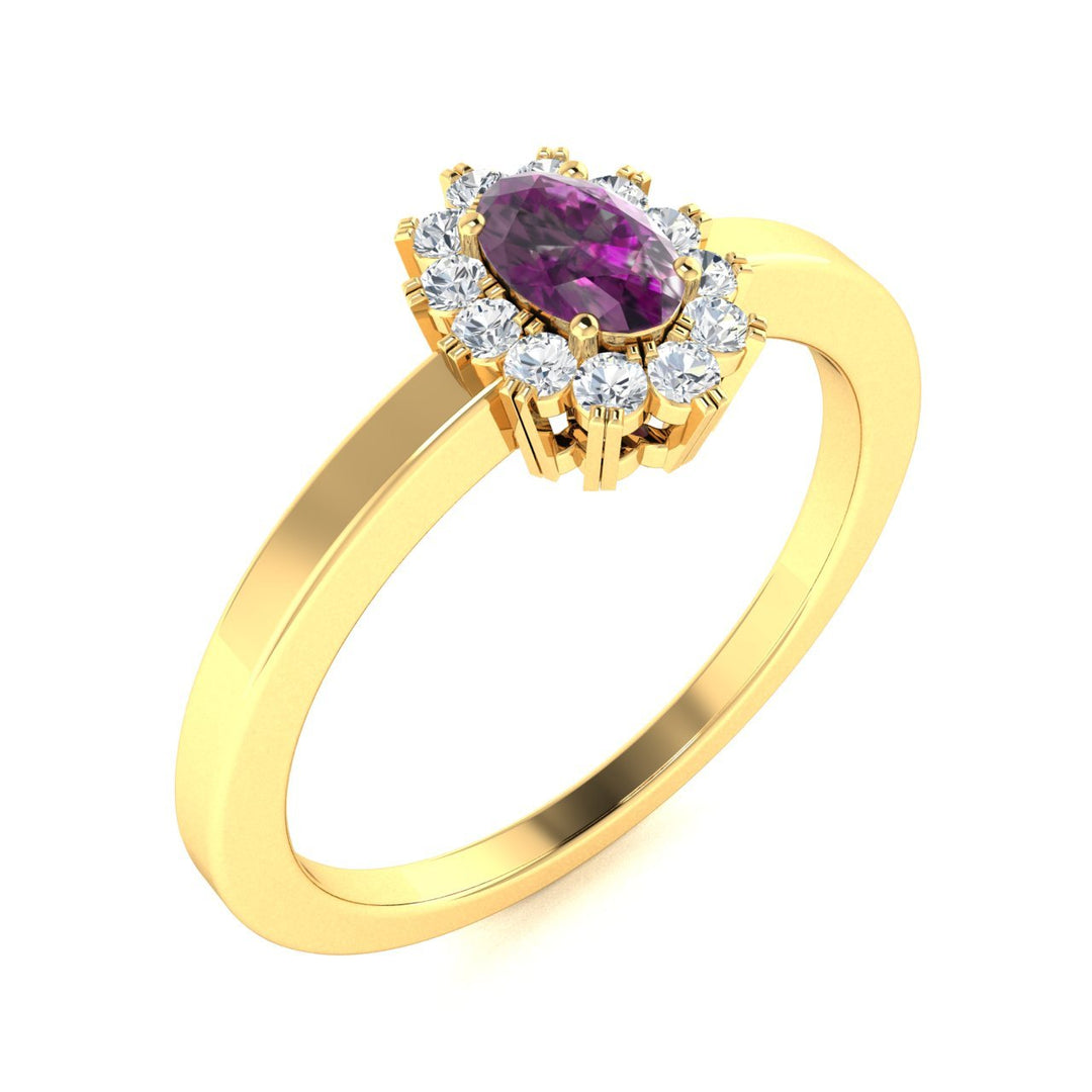 14KT Gold Oval Brilliant Natural Alexandrite and Diamond Ladies Ring (Alexandrite 0.25 cts. White Diamond 0.12 cts.)