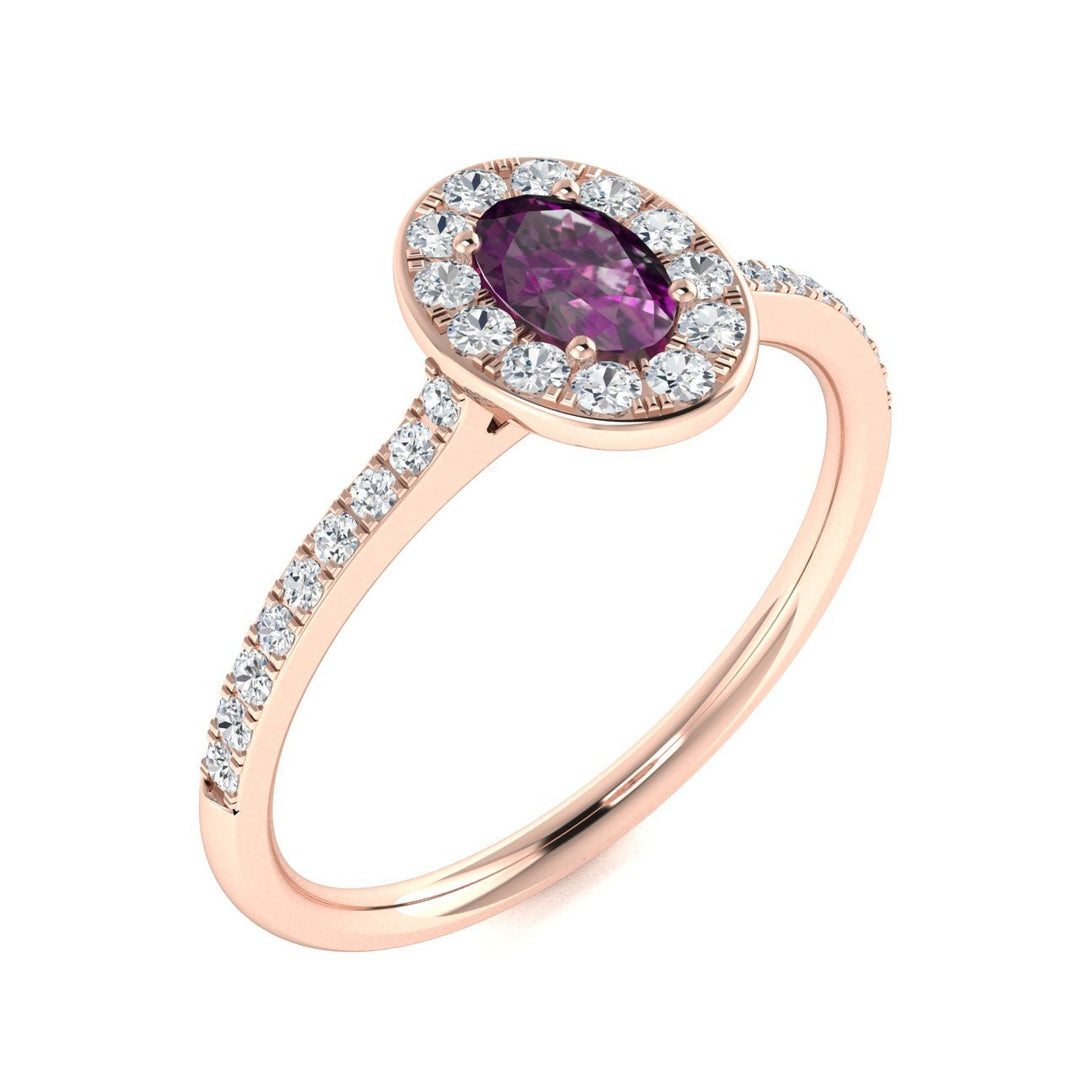 14Kt Gold Oval Brilliant Natural Alexandrite and Diamond Ladies Ring (Alexandrite 0.30 cts. White Diamonds 0.20 cts.)