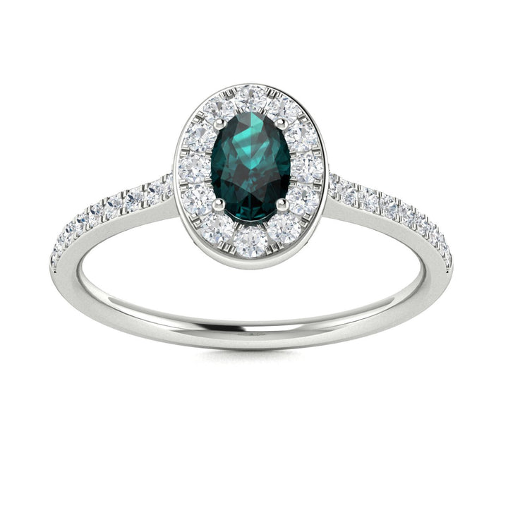 14Kt Gold Oval Brilliant Natural Alexandrite and Diamond Ladies Ring (Alexandrite 0.30 cts. White Diamonds 0.20 cts.)