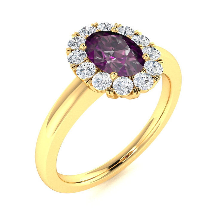 14KT Gold Oval Brilliant Natural Alexandrite and Diamond Ladies Ring (Alexandrite 0.90 cts. White Diamond 0.30 cts.)